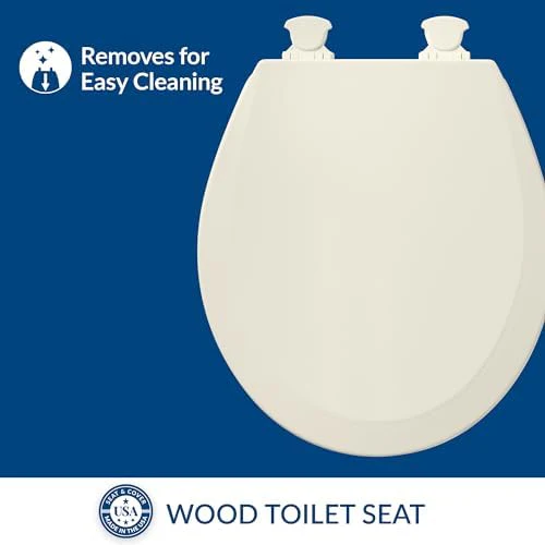 Bemis 500EC Durable Wood Toilet Seat with Easy Clean Hinges, Made in USA, Round, Biscuit - Image 2