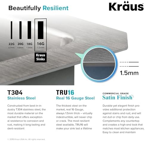 KRAUS Standard PRO 23-Inch 16 Gauge Undermount Single Bowl Stainless Steel Kitchen Sink, KHU101-23 - Image 6