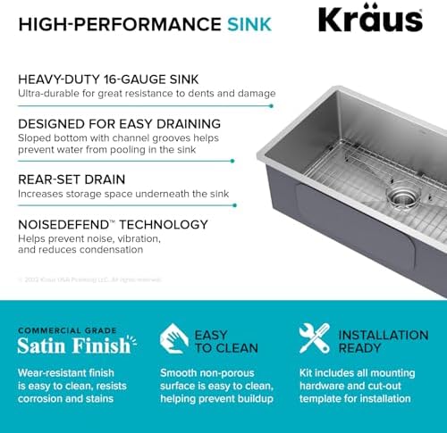 KRAUS Standart Pro 30 -inch Undermount Single Bowl 16 Gauge Stainless Steel Kitchen Sink, KHU100-30 - Image 4