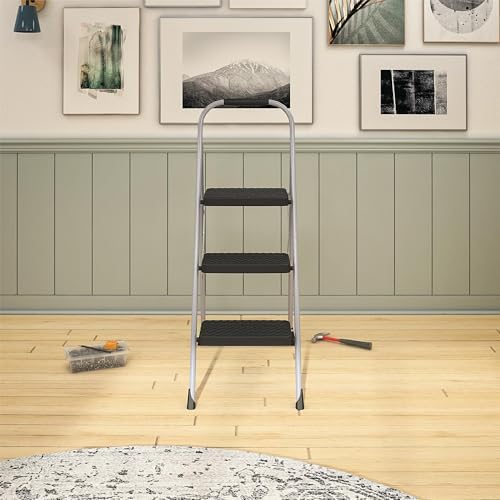 Cosco 11408PBL1E Three Step Big Step Folding Step Stool with Rubber Hand Grip, Grey - Image 4