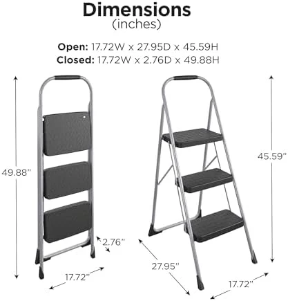 Cosco 11408PBL1E Three Step Big Step Folding Step Stool with Rubber Hand Grip, Grey - Image 6