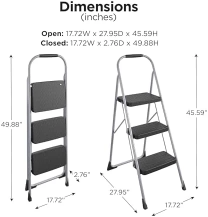 Cosco 11408PBL1E Three Step Big Step Folding Step Stool with Rubber Hand Grip, Grey - Image 8