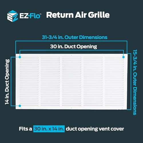 EZ-FLO 30 x 14 Inch (Duct Opening) Return Air Vent Cover for Wall or Ceiling, Solid Steel Return Air Grille, HVAC Vent Cover, White, 61650 - Image 2
