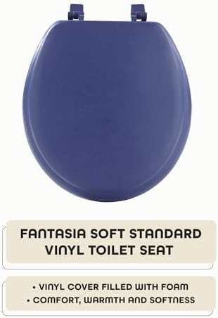 Soft Standard Vinyl Toilet Seat, Navy - 17 Inch Soft Vinyl Cover with Comfort Foam Cushioning - Fits All Standard Size Fixtures - Easy to Install Fantasia by Achim Home Decor - Image 2