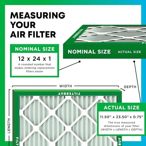 Filterbuy 12x24x1 Air Filter MERV 8 Dust Defense (4-Pack), Pleated HVAC AC Furnace Air Filters Replacement (Actual Size: 11.50 x 23.50 x 0.75 Inches) - Image 2