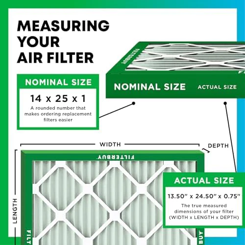 Filterbuy 14x25x1 Air Filter MERV 8 Dust Defense (6-Pack), Pleated HVAC AC Furnace Air Filters Replacement (Actual Size: 13.50 x 24.50 x 0.75 Inches) - Image 2