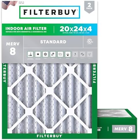 Filterbuy 20x24x4 Air Filter MERV 8 Dust Defense (2-Pack), Pleated HVAC AC Furnace Air Filters Replacement (Actual Size: 19.38 x 23.38 x 3.63 Inches)