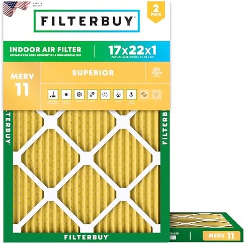 Filterbuy 17x22x1 Air Filter MERV 11 Allergen Defense (2-Pack), Pleated HVAC AC Furnace Air Filters Replacement (Actual Size: 16.50 x 21.50 x 0.75 Inches)