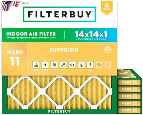 Filterbuy 14x14x1 Air Filter MERV 11 Allergen Defense (6-Pack), Pleated HVAC AC Furnace Air Filters Replacement (Actual Size: 13.75 x 13.75 x 0.75 Inches)