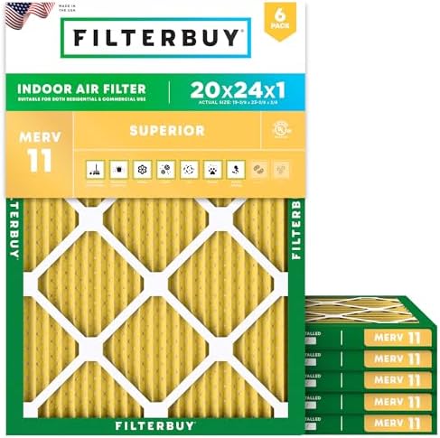 Filterbuy 20x24x1 Air Filter MERV 11 Allergen Defense (6-Pack), Pleated HVAC AC Furnace Air Filters Replacement (Actual Size: 19.38 x 23.38 x 0.75 Inches)
