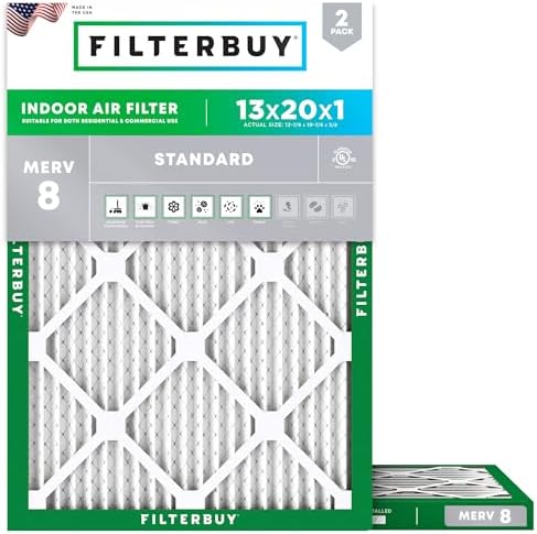 Filterbuy 13x20x1 Air Filter MERV 8 Dust Defense (2-Pack), Pleated HVAC AC Furnace Air Filters Replacement (Actual Size: 12.88 x 19.88 x 0.75 Inches)