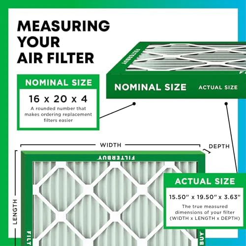 Filterbuy 16x20x4 Air Filter MERV 13 Optimal Defense (2-Pack), Pleated HVAC AC Furnace Air Filters Replacement (Actual Size: 15.50 x 19.50 x 3.63 Inches) - Image 2