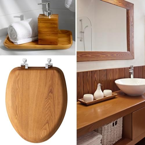Mayfair Natural Oak Veneer Toilet Seat with Chrome Hinges, Elongated, Wood - Image 4