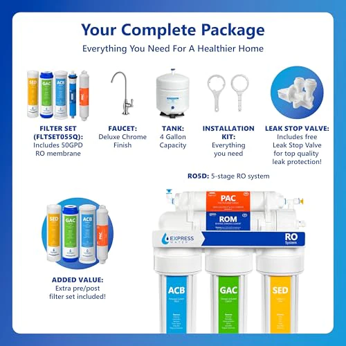Express Water RO5DX Reverse Osmosis Filtration NSF Certified 5 Stage RO System with Faucet and Tank – Under Sink Water Plus 4 Filters – 50 GPD, 14 x 17 x 5, White - Image 8