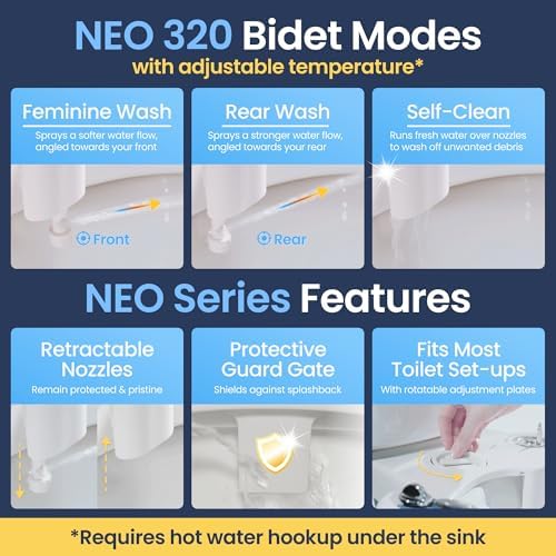 LUXE Bidet NEO 320 - Hot and Cold Water, Self-Cleaning, Dual Nozzle, Non-Electric Bidet Attachment for Toilet Seat, Adjustable Water Pressure, Rear and Feminine Wash, Lever Control (White) - Image 3