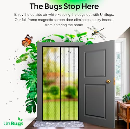 UnBugs Magnetic Screen Door - Fits Doors up to 34 x 82 Inches Max (Item Size 36 x 83) - Pet & Kid Friendly Self-Closing - Hands Free Magnet Closure - Bugs Out & Breeze In - Image 2