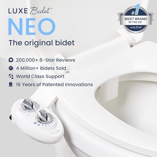LUXE Bidet NEO 185 - Self-Cleaning, Dual Nozzle, Non-Electric Bidet Attachment for Toilet Seat, Adjustable Water Pressure, Rear and Feminine Wash (White) - Image 2