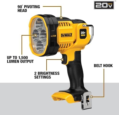 DEWALT 20V MAX LED Work Light, Handheld Spotlight with 508 Yard Distance, Pivoting Head, 1500 Lumens, Cordless, Battery Not Included (DCL043) - Image 7