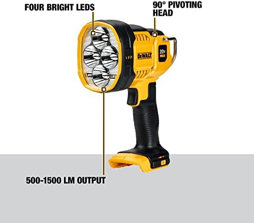 DEWALT 20V MAX LED Work Light, Handheld Spotlight with 508 Yard Distance, Pivoting Head, 1500 Lumens, Cordless, Battery Not Included (DCL043) - Image 9