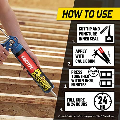 Loctite PL Premium Polyurethane Construction Adhesive, Versatile Construction Glue for Wood, Concrete, Stone, Metal & More- 10 fl oz, Cartridge, 12 Pack - Image 2