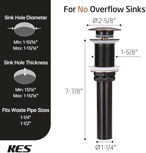KES Bathroom Sink Drain Without Overflow Vessel Sink Lavatory Vanity Pop Up Drain Stopper Oil Rubbed Bronze Finish, All Metal Rustproof Brass and 304 Stainless Steel, S2008D-ORB - Image 6