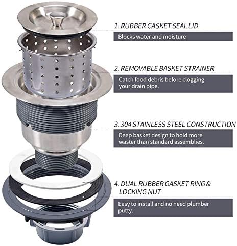 3-1/2 Inch Sink Drain Assembly Kit, Removable Deep Sink Strainer Basket with Sink Stopper/Sealing Lid for Home, Kitchen, Stainless Steel - Image 5