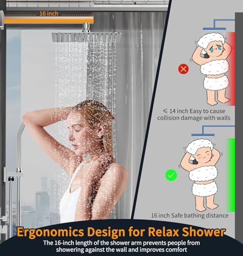 SR SUN RISE SRSH-F5043 Bathroom Luxury Rain Mixer Combo Set Wall Mounted Rainfall Shower Head System Polished Chrome, (Contain Faucet Rough-in Valve Body and Trim) - Image 6
