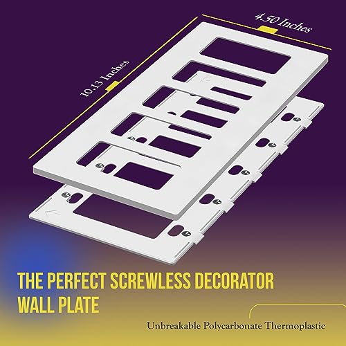 ENERLITES - SI8835-W-STICKER Screwless Decorator Wall Plates Child Safe Outlet Covers, Size 5-Gang 4.68" H x 10.14” L, Unbreakable Polycarbonate Thermoplastic, SI8835-W, Glossy, White - Image 2