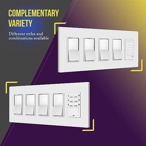 ENERLITES - SI8835-W-STICKER Screwless Decorator Wall Plates Child Safe Outlet Covers, Size 5-Gang 4.68" H x 10.14” L, Unbreakable Polycarbonate Thermoplastic, SI8835-W, Glossy, White - Image 5