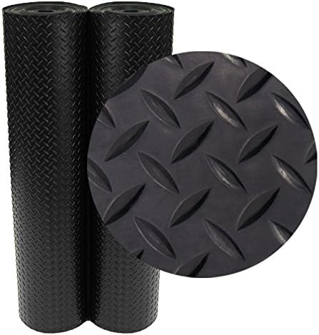 Rubber-Cal Diamond-Plate Rubber Flooring Rolls - 3 mm x 4 ft x 2.5 ft Rolls - Black