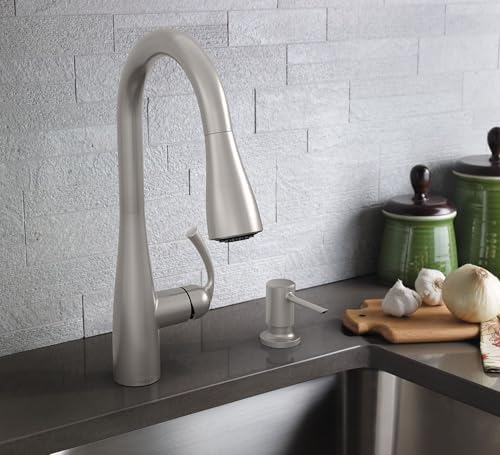 Moen Essie Spot Resist Stainless Pulldown Sprayer Kitchen Sink Faucet Set with Modern Pump Soap Dispenser, 87014SRS - Image 2