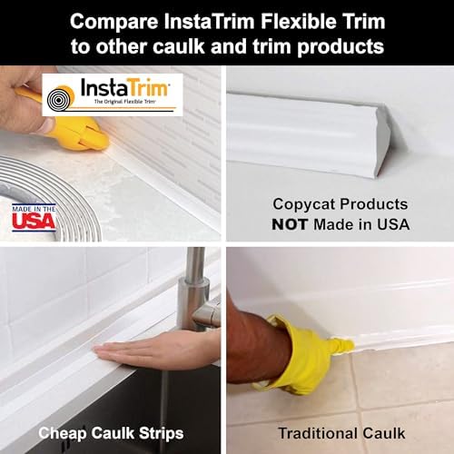 InstaTrim New & Improved Self-Adhesive Caulk Trim, 1/2" x 10', 2-Pack, Flexible, Waterproof, Stain Resistant for Bathroom, Floors, Walls, DIY Project, White - Image 7