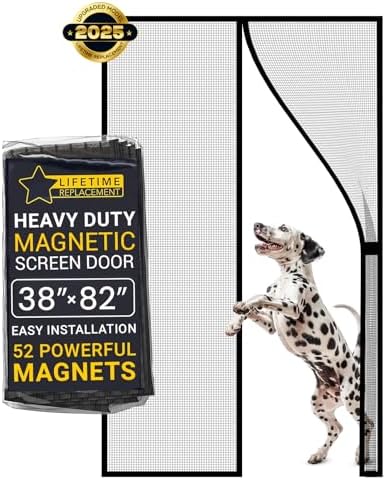 Magnetic Screen Door Mesh (2025 Model) – Fine Weave See-Through Mesh Without Ugly Vertical Lines, 52 Magnets, 2 Easy Install Kits for 2-Season Use, Pet Scratch Resistant Bug Proof,38"x82", Flux Phenom