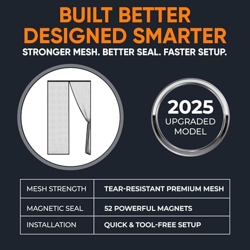 Magnetic Screen Door Mesh (2025 Model) – Fine Weave See-Through Mesh Without Ugly Vertical Lines, 52 Magnets, 2 Easy Install Kits for 2-Season Use, Pet Scratch Resistant Bug Proof,38"x82", Flux Phenom - Image 7