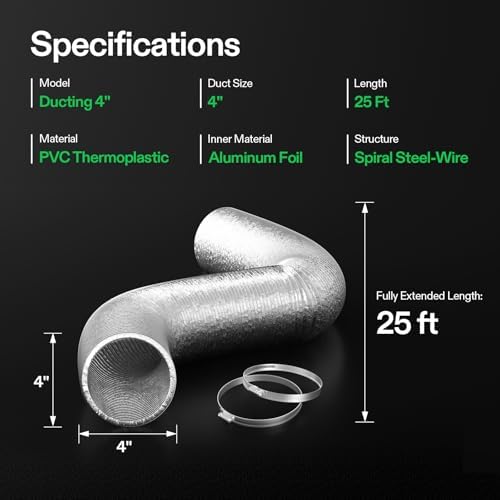 VIVOSUN 4 Inch 25 Feet Flex Air Aluminum Duct for Ventilation, 2 Clamps Included, Long Heavy-Duty Multi-Layer Dryer Hose Vent Kit, Duct Fan Systems - Image 7