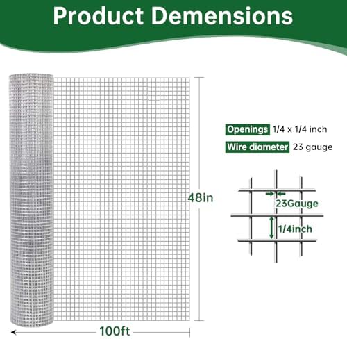 AMAGABELI GARDEN & HOME Hardware Cloth 1/4 Inch 48in x 100ft 23gauge Galvanized After Welding Fence Mesh Roll Plant Supports Poultry Netting Chicken Wire Snake Fence Gopher Racoons Gutter Guard JW004 - Image 2