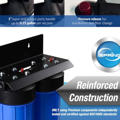 iSpring WGB21B 2-Stage Whole House Water Filtration System, with 10" x 4.5" Sediment CTO(Chlorine, Taste, and Odor) Filter, 1" Inlet/Outlet - Image 2