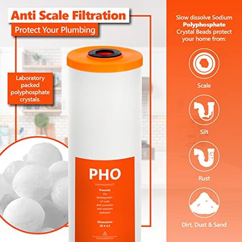 Express Water Whole House Anti Scale Filter Set – 3 Stage Filtration Water Conditioner Replacement Kit – Sediment, Carbon Block, Polyphosphate High Capacity Cartridge – 5 Micron – 4.5” x 20” inch - Image 2