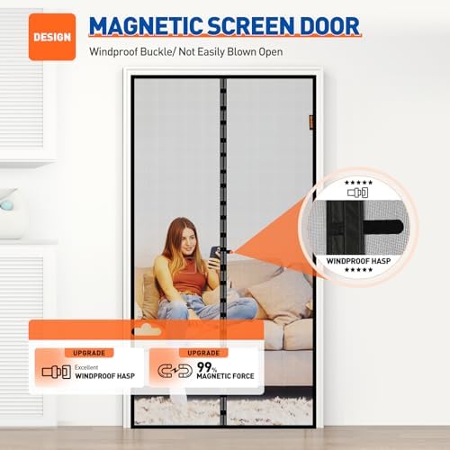 MAGZO Magnetic Screen Door Fit Door Size 32 x 82 Inch, Screen Size 34" x 83" Strong Magnets Door Mesh, Reinforced Fiberglass Door Net for Patio Door, Gray - Image 4