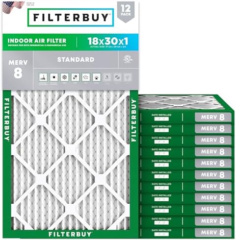 Filterbuy 18x30x1 Air Filter MERV 8 Dust Defense (12-Pack), Pleated HVAC AC Furnace Air Filters Replacement (Actual Size: 17.75 x 29.75 x 0.75 Inches)