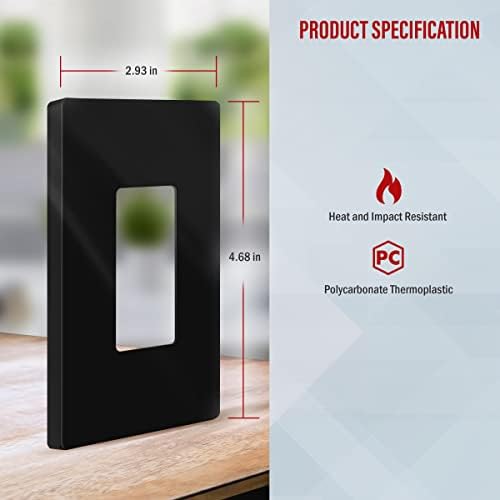 ENERLITES Screwless Decorator Wall Plate Child Safe Outlet Cover, Glossy, Size 1-Gang 4.68" H x 2.93" L, Unbreakable Polycarbonate Thermoplastic, SI8831-BK-10PCS, Black (10 Pack) - Image 2