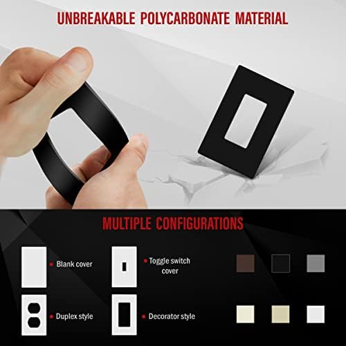 ENERLITES Screwless Decorator Wall Plate Child Safe Outlet Cover, Glossy, Size 1-Gang 4.68" H x 2.93" L, Unbreakable Polycarbonate Thermoplastic, SI8831-BK-10PCS, Black (10 Pack) - Image 5