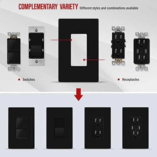 ENERLITES Screwless Decorator Wall Plate Child Safe Outlet Cover, Glossy, Size 1-Gang 4.68" H x 2.93" L, Unbreakable Polycarbonate Thermoplastic, SI8831-BK-10PCS, Black (10 Pack) - Image 6