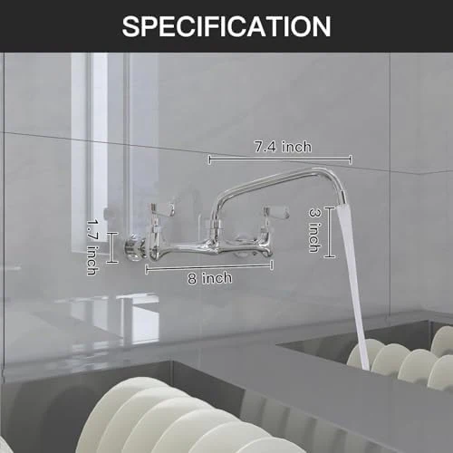 Kitchen Faucet Wall Mount Commercial Sink Faucet Kitchen Utility Laundry 8“ Swivel Spout 2 Dual Handle Restaurant Chrome Mixer Tap - Image 2