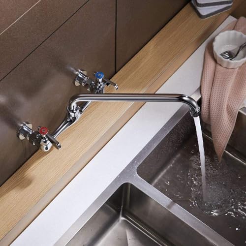 Kitchen Faucet Wall Mount Commercial Sink Faucet Kitchen Utility Laundry 8“ Swivel Spout 2 Dual Handle Restaurant Chrome Mixer Tap - Image 5