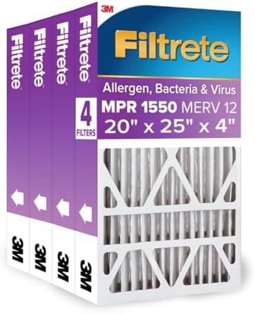 Filtrete 20x25x4(SlimFit), AC Furnace Air Filter, MPR 1550 DP, Healthy Living Ultra Allergen Deep Pleat, 4-Pack, Fits Lennox & Honeywell Devices (exact dimensions 19.5 x 24.5 x 3.75)