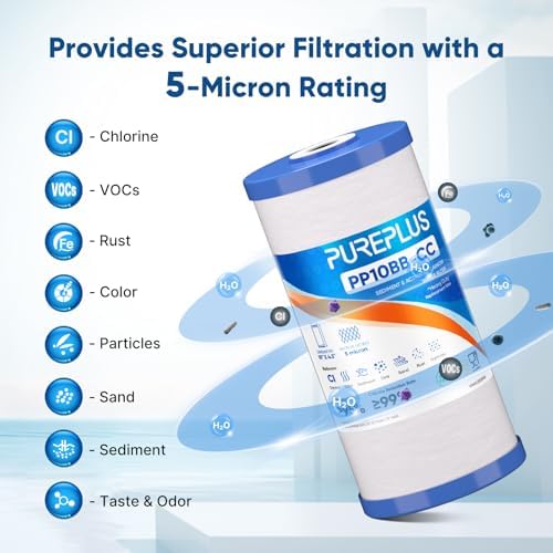 PUREPLUS 5 Micron 10" x 4.5" Whole House Sediment and Carbon Water Filter Replacement Cartridge for GE FXHTC, GXWH40L, GXWH35F, GNWH38S, Culligan RFC-BBSA, WRC25HD, PP10BB-CC, Pentek RFC-BB, 2Pack - Image 5