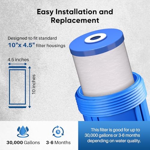PUREPLUS 5 Micron 10" x 4.5" Whole House Sediment and Carbon Water Filter Replacement Cartridge for GE FXHTC, GXWH40L, GXWH35F, GNWH38S, Culligan RFC-BBSA, WRC25HD, PP10BB-CC, Pentek RFC-BB, 2Pack - Image 7