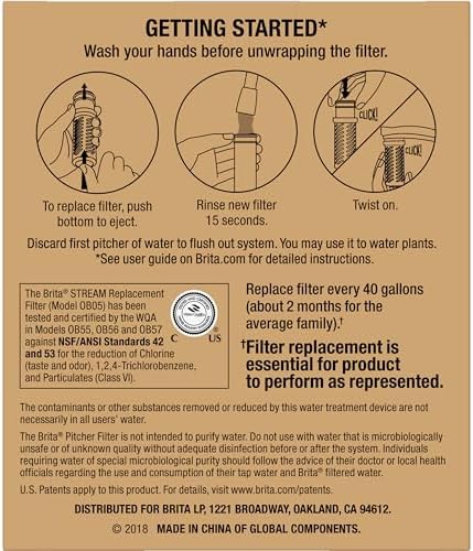Brita Stream Pitcher Water Filter for Pitchers and Dispensers, BPA-Free, Replaces 1,800 Plastic Water Bottles a Year, Lasts Two Months or 40 Gallons, Includes 2 Filters - Image 5