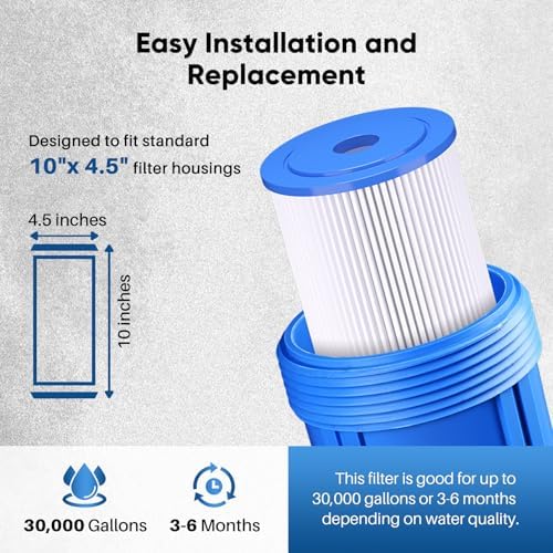PUREPLUS 10" x 4.5" Whole House Pleated Sediment Filter for Well Water, Replacement Cartridge for GE FXHSC, Culligan R50-BBSA, Pentek R50-BB, DuPont WFHDC3001, American Plumber W50PEHD, GXWH40L, 2Pack - Image 7